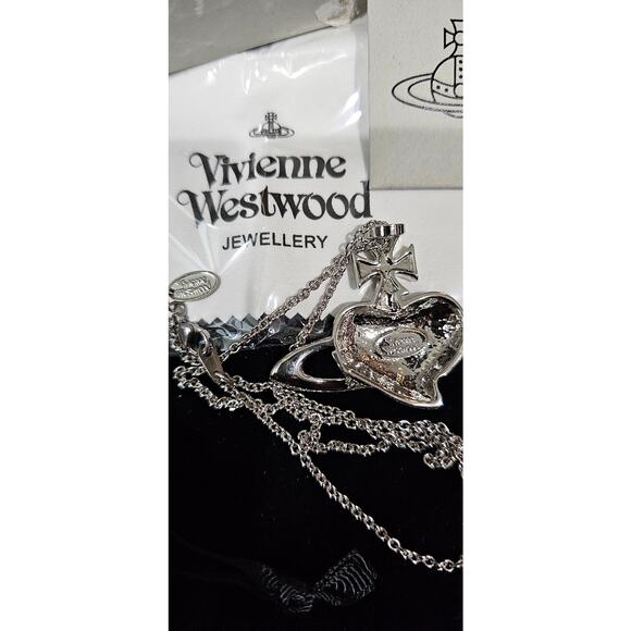Vivienne Westwood Necklace Large Orb Heart Silver Black - Picture 8 of 8